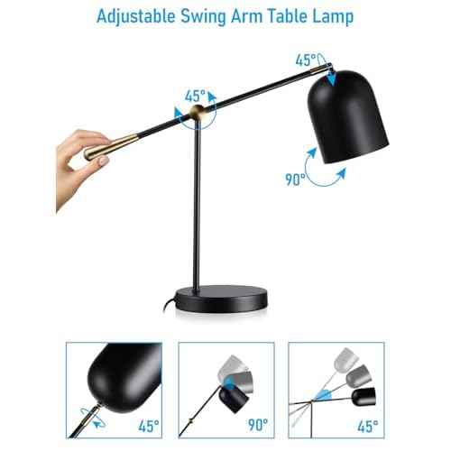 TORCHSTAR Adjustable Desk Lamp Aesthetic, AC 110-120V, Swing Arm Task Desk Lamp, Max 60W, E26 Base, Bulb Not Included, Metal Decor Desktop Lamp with On/Off Switch, for Work, Study, Home Office, Black