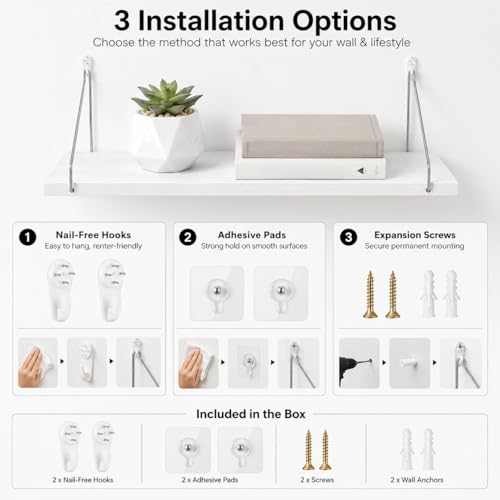 White Mini Projector Shelf No Drill Mount 16×8 Inch - 3 Installation Options