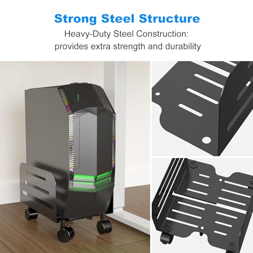 Suptek Small Tower Cart — Adjustable Mobile CPU Stand with Locking Casters (5.5-9.8 inch)