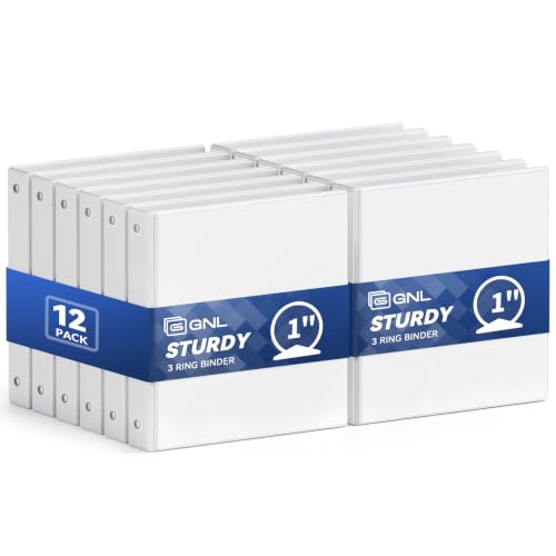 GNL White 1-Inch 3-Ring Binders Pack of 12 - PVC-Free Office & School Supplies