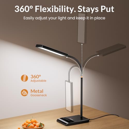 LEPOWER Black Desk Lamp - 800 Lumens Eye-Caring LED with Dimmable & Flexible Gooseneck