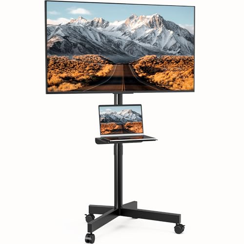 SIMINGTEC Rolling TV Stand on Wheels for 23-60 inch Flat/Curved TVs – Black with Shelf