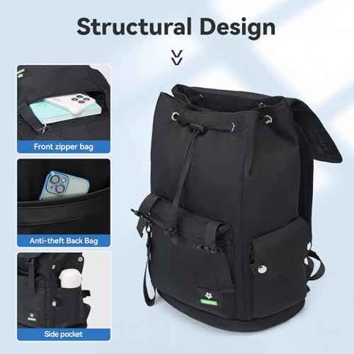 35L Large Capacity Lightweight Casual Backpack for Men Women,Water Resistant Durable Daypack fit 17.3inch Laptop Compartment for Travel,Hiking,Work(Black)