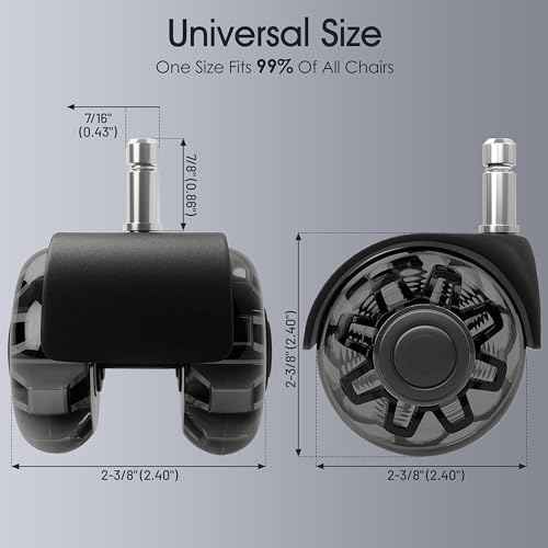 Office Chair Replacement Wheels, Heavy Duty Computer Gaming Desk Chair Rubber Casters - Universal Fit, Safe for All Floor Including Hardwood and Carpet, Quiet and Smooth Gliding, 2 Inch
