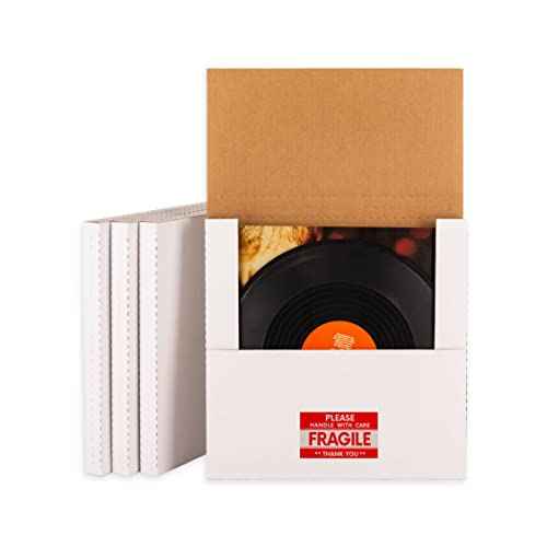 White 12" Vinyl Record Shipping Boxes, 12.8"L x 12.8"W x 1"H Corrugated Cardboard LP Album Mailers Boxes with Fragile Stickers, 25 Pack