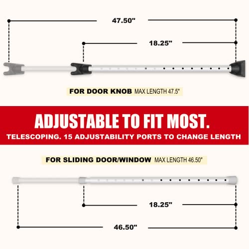 SECURITYMAN 2-in-1 Door Security Bar with Alarm & Sliding Door Stopper Security Bar with 120db Loud Siren - Rugged Iron Rated for 400lbs, (Protects Against Scratches) New Model for Wider Compatibility