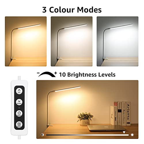 Lepro White Clamp Desk Lamp with LED, 460LM, 5W, Adjustable Reading Light