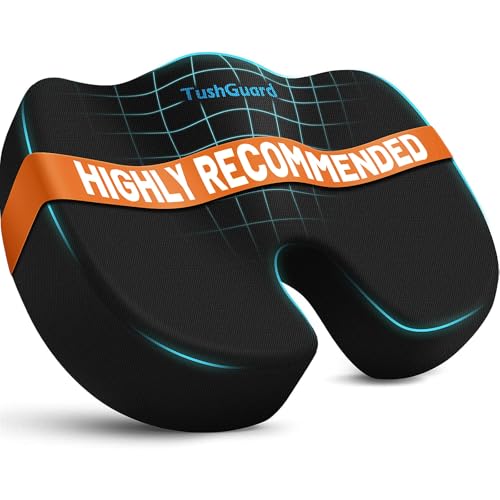 TushGuard Memory Foam Office Chair Cushion Black Large - Ergonomic Seat Pad for Pain Relief