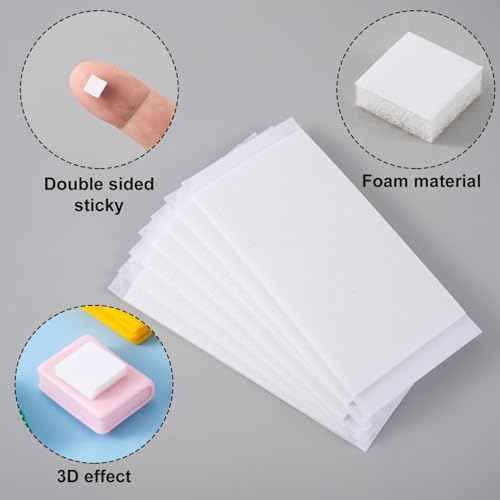 Joez Wonderful 6 Sheets Foam Adhesive Squares, 990pcs Total Double Sided Self Adhesive Circles, Precut Squares Strips Foam Tape for DIY Arts & Crafts, 2 Sizes (0.47in/12mm, 0.24in/6mm)