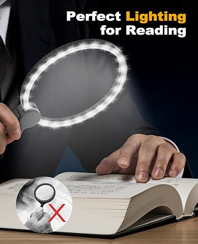 Black Hands-Free Magnifying Glass with Light, 5.12-inch Lens, USB Rechargeable