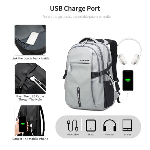 Travel Carry On 15.6" Laptop Backpack for Men, Large 30L Anti-Theft & Waterproof Backpacks Flight Approved for Business, Commuting, Work, Weekend Casual Daypack, Grey, Silver