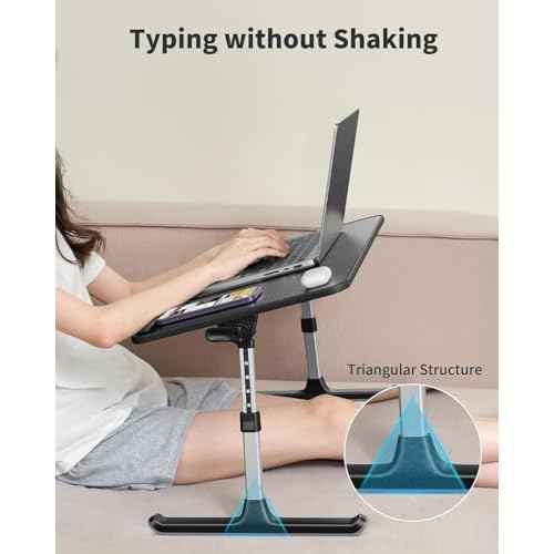 SAIJI Height & Angle Adjustable Laptop Stand for Bed, Lap Desk Bed Tray Table, Light Weight Foldable Portable Laptop Table for Couch Sofa Chair Floor Desk for Adults, Kids (Black)