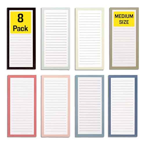 Magnetic Notepads ? Notepads for Grocery List, Shopping List, To-Do List, Reminders -Strong Magnetic Back- Memo Notepad | 8 pack Medium | Solid Pattern Style