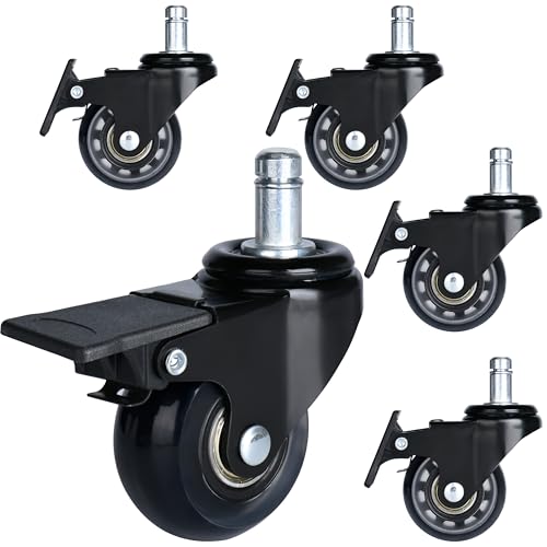 YOOGAA Black with Brake 2 inch Office Chair Casters Set of 5 - Universal Fit, Heavy Duty Safe for Hardwood Floors