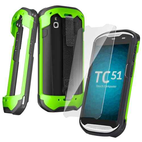Upgraded Protective Case for Zebra TC51 TC52 TC56 TC57 TC510K Rugged Boot Case Cover for Zebra Scanner TC52x TC57x TC52ax with Hand Strap & Tempered Glass (Green)