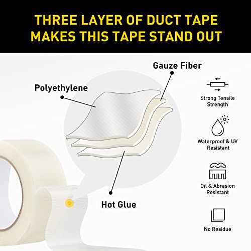 Lichamp 10 Rolls Clear Duct Tapes Heavy Duty, Waterproof No Residue Clear Duct Tape for Packaging Taping Sealing Repairing Tying, Thick & Wide Tape for DIY or Commercial Use, 2 inches x 25 Yards