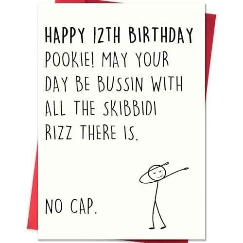 12th Birthday Card,12 Year Old Birthday Gifts & Decorations for Boys Girls Son Daughter Nephew Niece,Funny 12th Birthday Card for Him Her with Gen Z Teenagers Slang Meme-Inspired Design