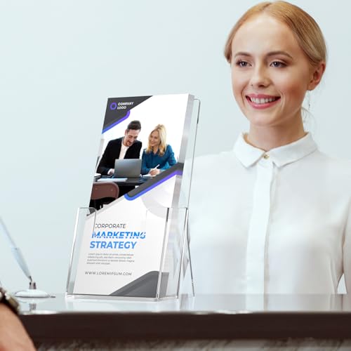 MaxGear Acrylic Brochure Holder 4 Inch, Clear Plastic Countertop Literature Holders, Trifold Flyer Display Stand for Pamphlets, Booklets, Magazines, Menus, Multi Purpose Organizer For Office, 12 Pack