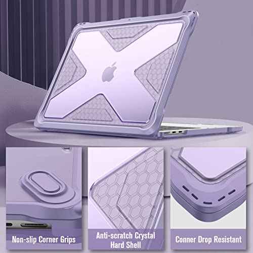 Fintie Case for MacBook Air 13.6 Inch A3240 A3113 A2681 (2022 2023 2024 2025 Release) - Heavy Duty Rugged Hard Shell Case Cover with TPU Bumper for MacBook Air 13 Inch M2 M3 M4 Chip, Lilac