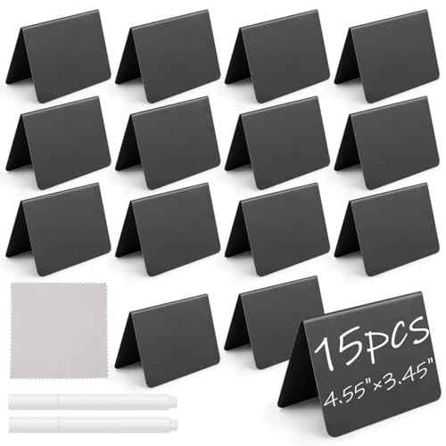 15 Pcs 4"x3" Mini Chalkboard Signs for Food, Reusable PVC Food Labels, Reserved Table Signs for Party Buffet, Birthdays, Bakery, Weddings Table Numbers, Buffet Display, Place Cards, Name Tag