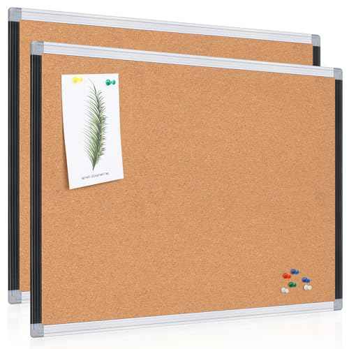 Board2by 2 Pack Cork Bulletin Board 24" x 18", Black/Sliver Aluminium Framed Corkboard, Office Board for Wall Decor, Large Wall Mounted Notice Pin Board with 36 Push Pins for School, Home & Office