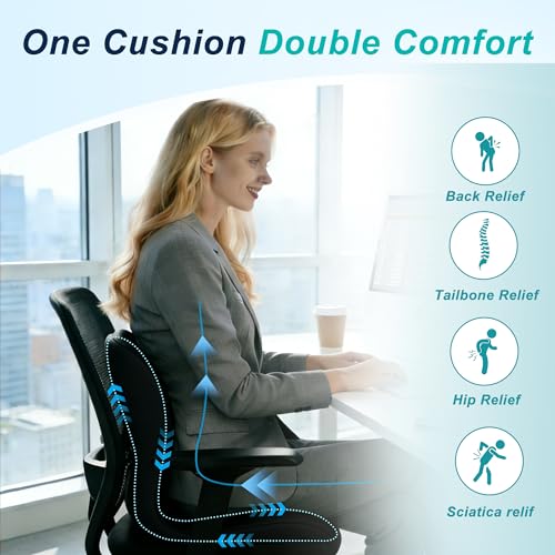 BankQF Black Ergonomic Seat Cushion with Lumbar Support – Coccyx Relief