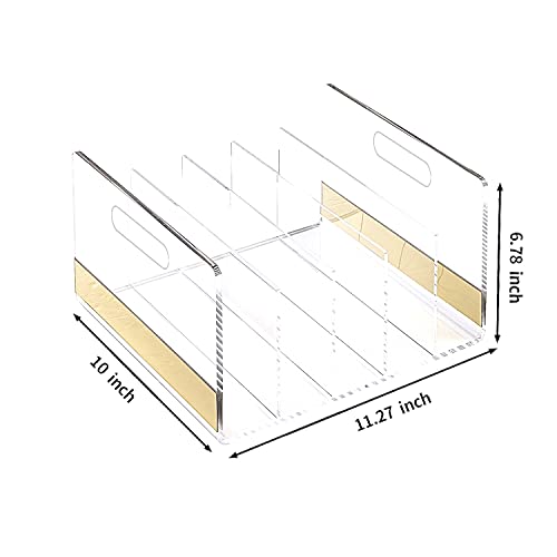 Mouchoi Modern Acrylic Desk File Organizer, Clear File Organizer, Acrylic Magazine Holder, 5 Compartments, Gold Trim