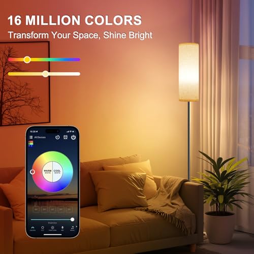 FRIDEKO HOME Beige Color Changing Smart Floor Lamp with 9W 800LM Bulb, App & Remote Control