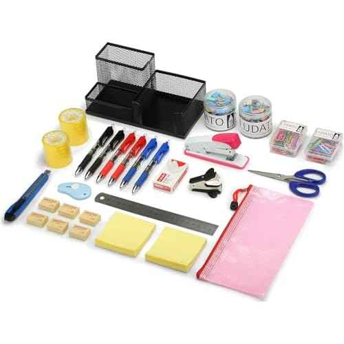 Ludato 39pcs Office Supplies Set - Desk Accessory Kit with Pen Holder Stapler Staples Staple Remover and Paper Clips - Complete Office Stationery Set for Home or Work