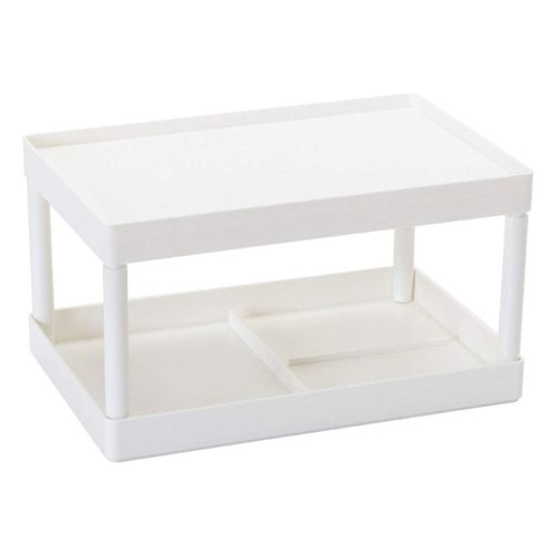 Hemoton Desktop Storage Rack Organizer Double-Layer Cosmetic Stationery Storage Holder Table Sundries Display Shelf for Kitchen Bathroom Office Dorm White