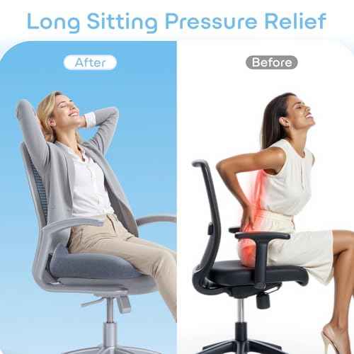 Seat Cushion Extra Large Memory Foam Cushion for Office Chairs Pressure Relief Seat Cushion for Long Sitting for Tailbone Pain,Back Pain,Coccyx Sciatica Pain Relief Pillow with Removable Cover