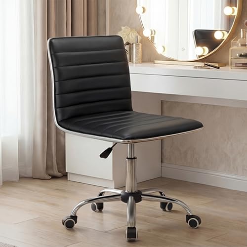 Furmax Armless Leather Makeup & Office Desk Chair with Wheels, Height Adjustable, 360° Swivel - Black
