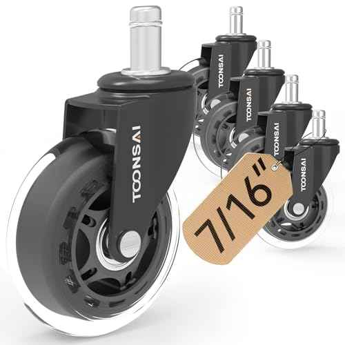 3 Inch Heavy Duty Office Chair Wheels,(Stem7/16-7/8), Replacement Rubber Caster Wheel, Set of 5,Silent, Smooth-Gliding, for Hardwood Flooring, Carpet Flooring,-(Not for 1KEA Chairs)