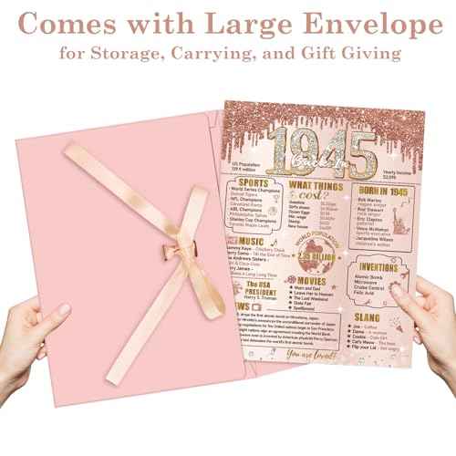 Large 80th Birthday Card With Envelope for Women, Pink Rose Gold The Year 1945 Happy 80th Birthday Giant Guest Signature Book Gift, Extra Big Eighty Greeting Card Decoration Party Supply