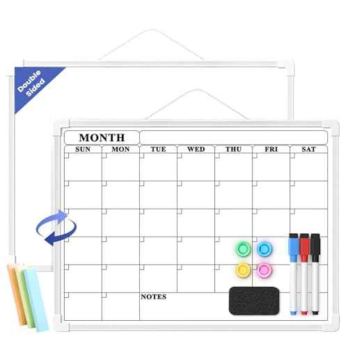 Monthly Whiteboard Calendar for Wall, Small 16" x 12" Dry Erase Board with Plastic Frame, Hanging Dry Erase Calendar with 3 Mini Sticky Notes for Kitchen Planner, Memo, Home and Office