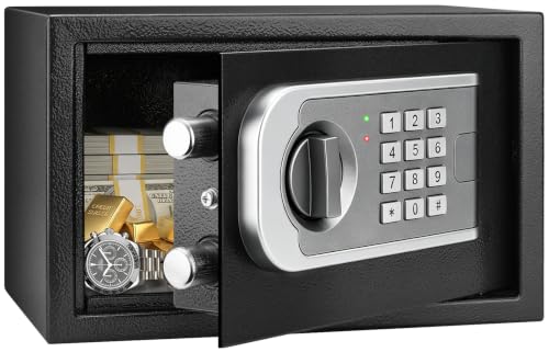 FOWORE 0.3 Cuft Mini Safe Box - Small Home Dorm Security Safe, Upgraded Keypad & Mounting