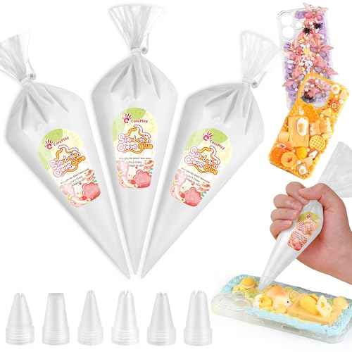 Cream Glue, 3PCS White Whipped Cream Glue Kit (Each 100g) with 6PCS Piping Tip, DIY Phone Case Kit for Decoration Craft Gift Fun for Birthday, Christmas