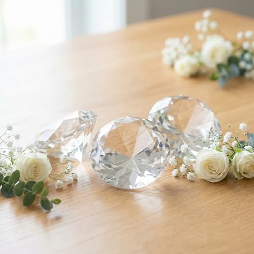 Jucoan 3 Pack 80mm Crystal Glass Diamond Paperweights for Weddings & Party Decor