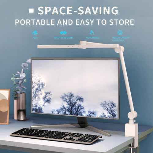 LED Desk Lamp with Clamp,Monitor Light Bar,Eye-Caring Desk Light,Ultra High Definition and Brightness Table Light,4 Modes 12 Brightness, (White Desk Lamp with Clamp)