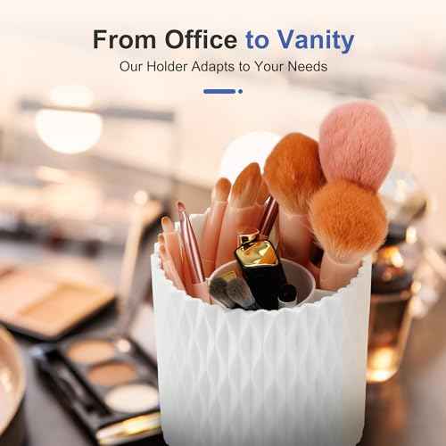 Pen Holder - 360¡Æ Rotating, 5 Slot Pen Holder For Desk. Pencil Holder For Office,School,Dorm Room&Vanity, Desk Accessories(White)