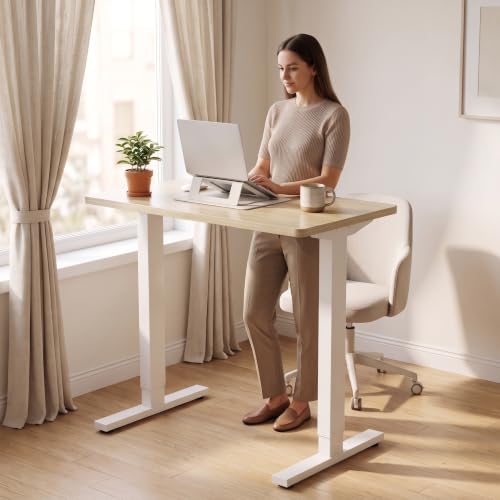 HUANUO 32x19 Inch Small Electric Standing Desk Light Walnut, Adjustable & Space-Saving