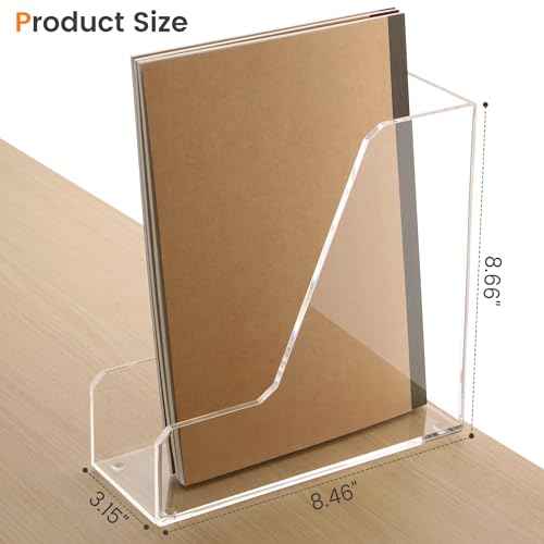 Acrylic Magazine Rack File Holder Desk Organizers and Storage 2-Pack Small Clear Acrylic Vertical Magazine Holder Book Stand for Office Desk