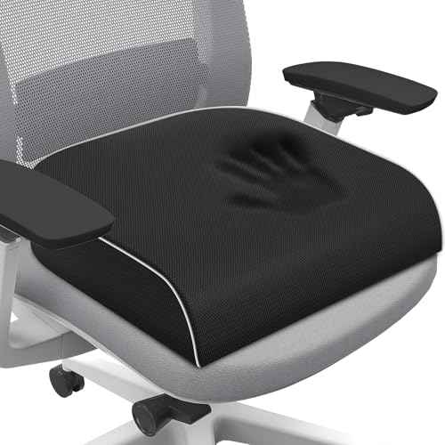 Seat Cushion for Tailbone Pain Relief, Office Chair Cushion, Memory Foam Large Chair Cushion with Non-Slip Cover for Soft Support at Office Chair, Car Seat, Airplane Black/Large