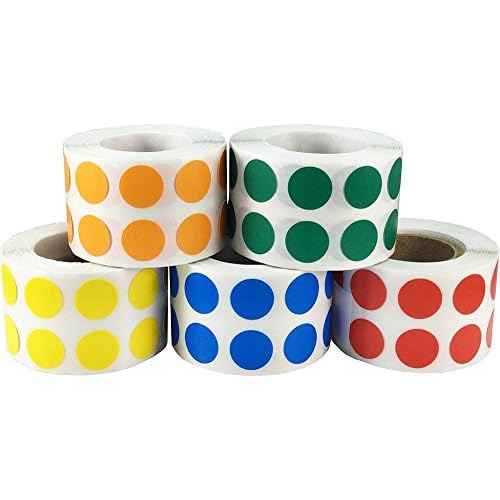 5 Different Color Coding Dot Stickers 12.7 mm 0.5 Inch Round 1000 Each Color 5000 Total Count