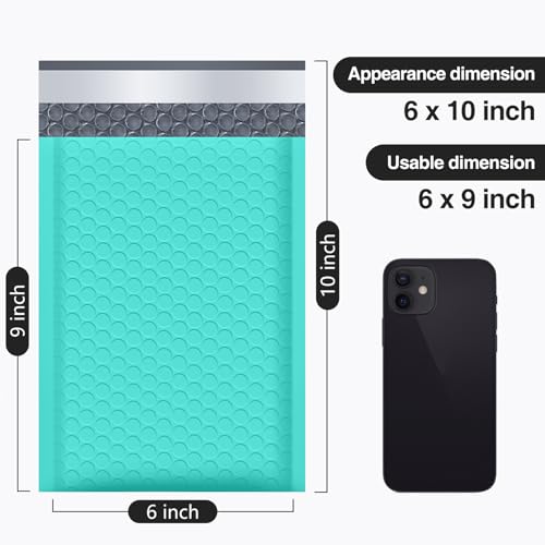 UCGOU Teal Bubble Mailers 6x10 Inches (Inner 6x9) 25 Pack - Padded Envelopes for Shipping
