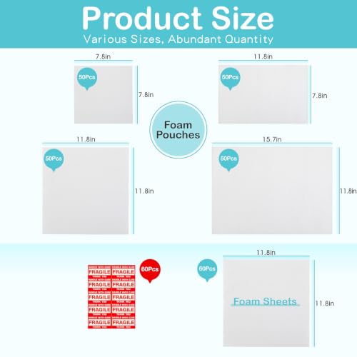 UEIVEDOS 320PCS Foam Packing Pouches & Sheets Set for Moving & Shipping