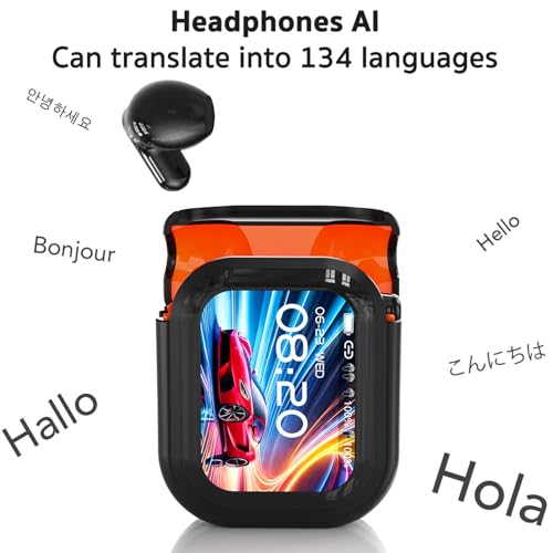 NE20 AI Translation Earbuds Real Time Wireless Bluetooth 6.0 AI Headphones LCD Touch Screen Support 148 Languages Translation Real Time Translator Earbuds Support Playing Music Phone Calls