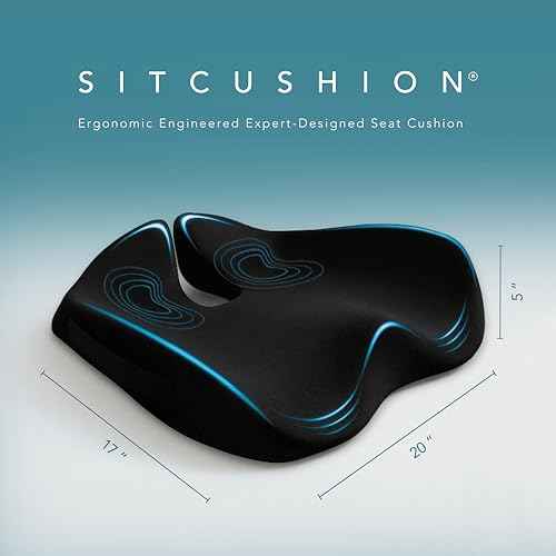 Ergonomic Memory Foam Chair Cushion for Tailbone, Sciatica & Lower Back Pain Relief - Extra Large Seat Cushions for Office Chairs - Orthopedic Coccyx Pad for Desk, Car & Wheelchair (Black)