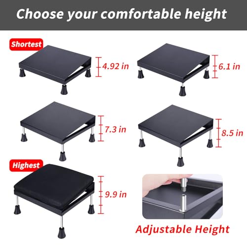 Mymyth Office Foot Rest for Under Desk at Work - Iron Adjustable Ergonomic Footrest Strong & Durable - 6 Heights Foot Stool with Memory Foam Cushion - Anti-Slip for Computer Gaming - Black