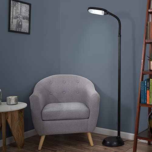 Lavish Home Adjustable Floor Lamp for Bedroom - Full Spectrum Natural Sunlight Lamp for Office with Bendable Neck for Reading Light, Craft, Studying, and Esthetician Light - (Black)